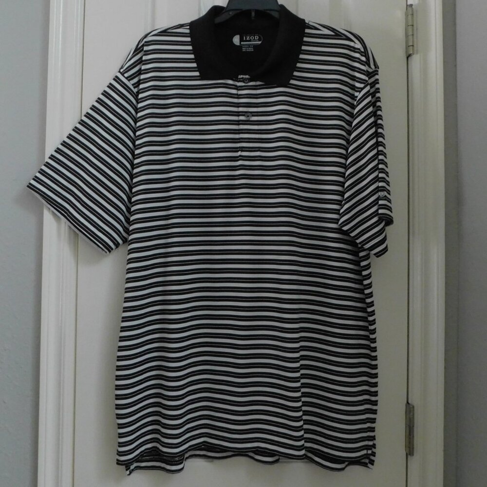 IZOD Mens Polo XFG Golf Cool-FX Navy White Strip Size XL